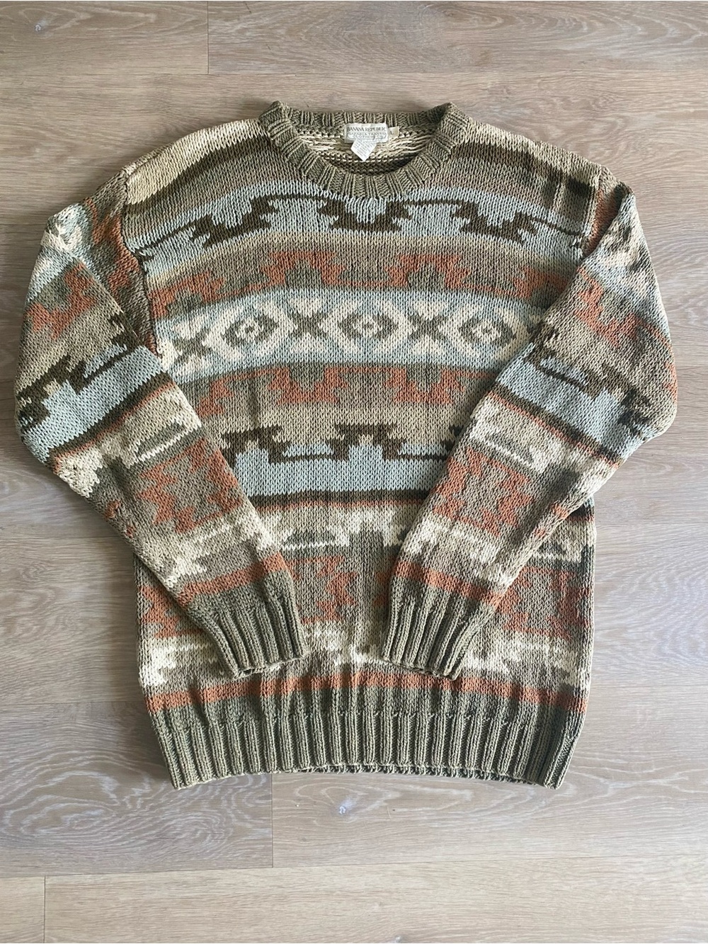 Vintage Safari Banana Republic Silk Sweater Aztec Western Knit Sweater L